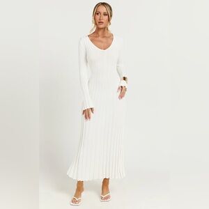 Showpo White Long Sleeve Ribbed Maxi Dress
